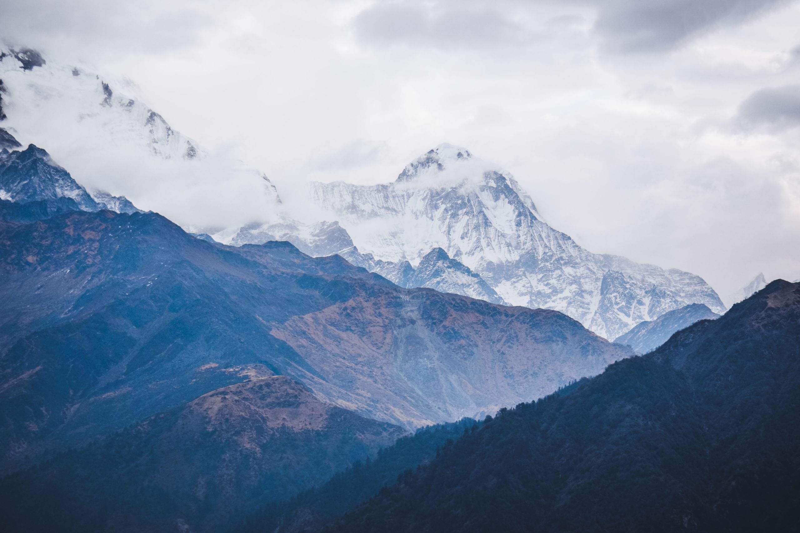 Captivating view of snowy mountain peaks in Ghode Pani, Nepal, showcas