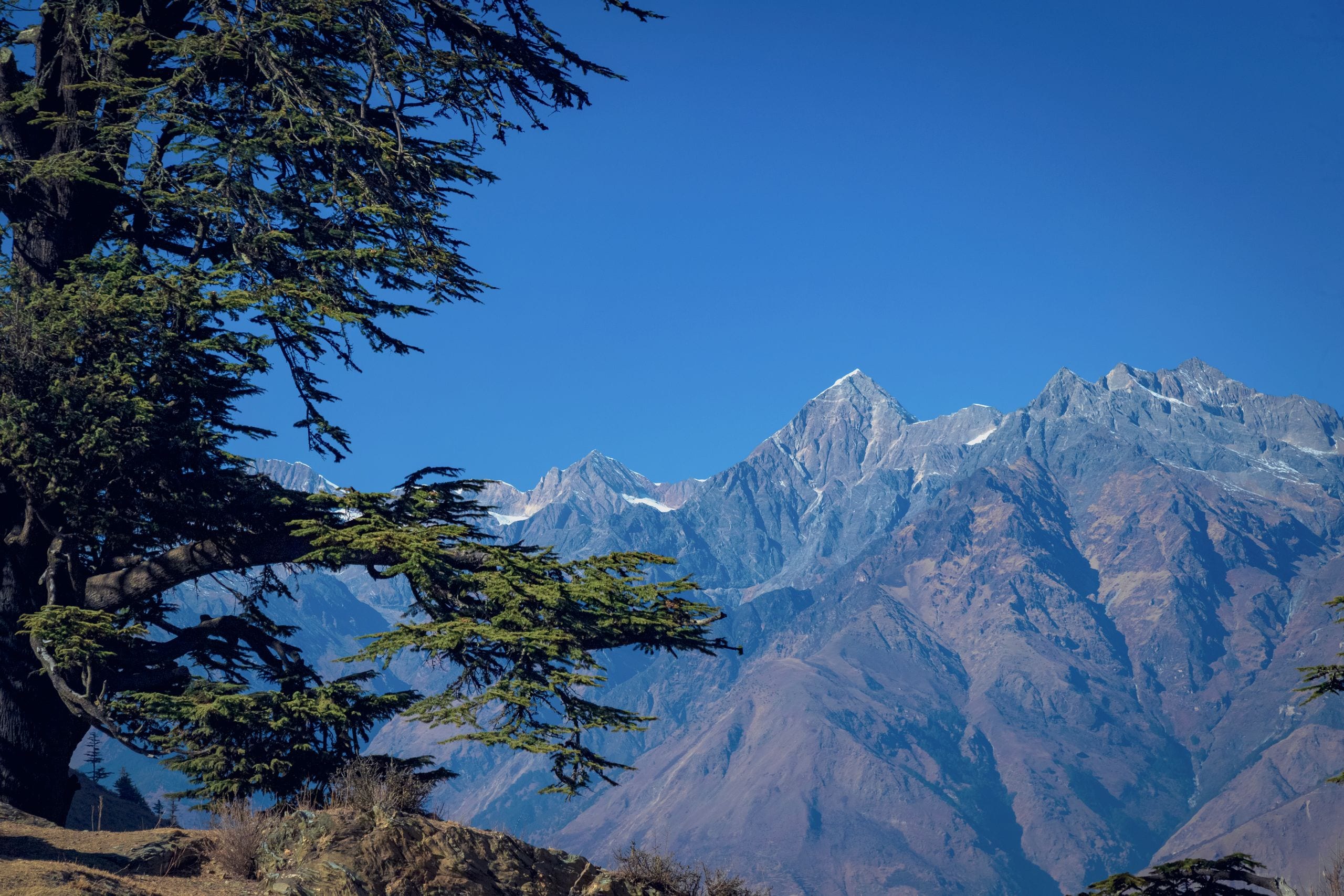 Breathtaking view of the Himalayan mountains with a foreground of ever