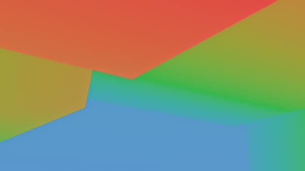 A vibrant abstract design featuring geometric shapes and a colorful gr