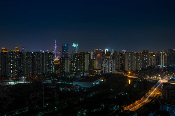 Explore the vibrant Chengdu skyline at night showcasing urban architec